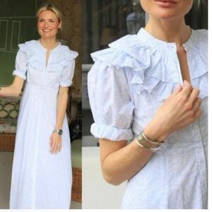 India Amory Julia Women's Ruffle Shirt Dress Maxi Cotton Dress Blue Wisteria S